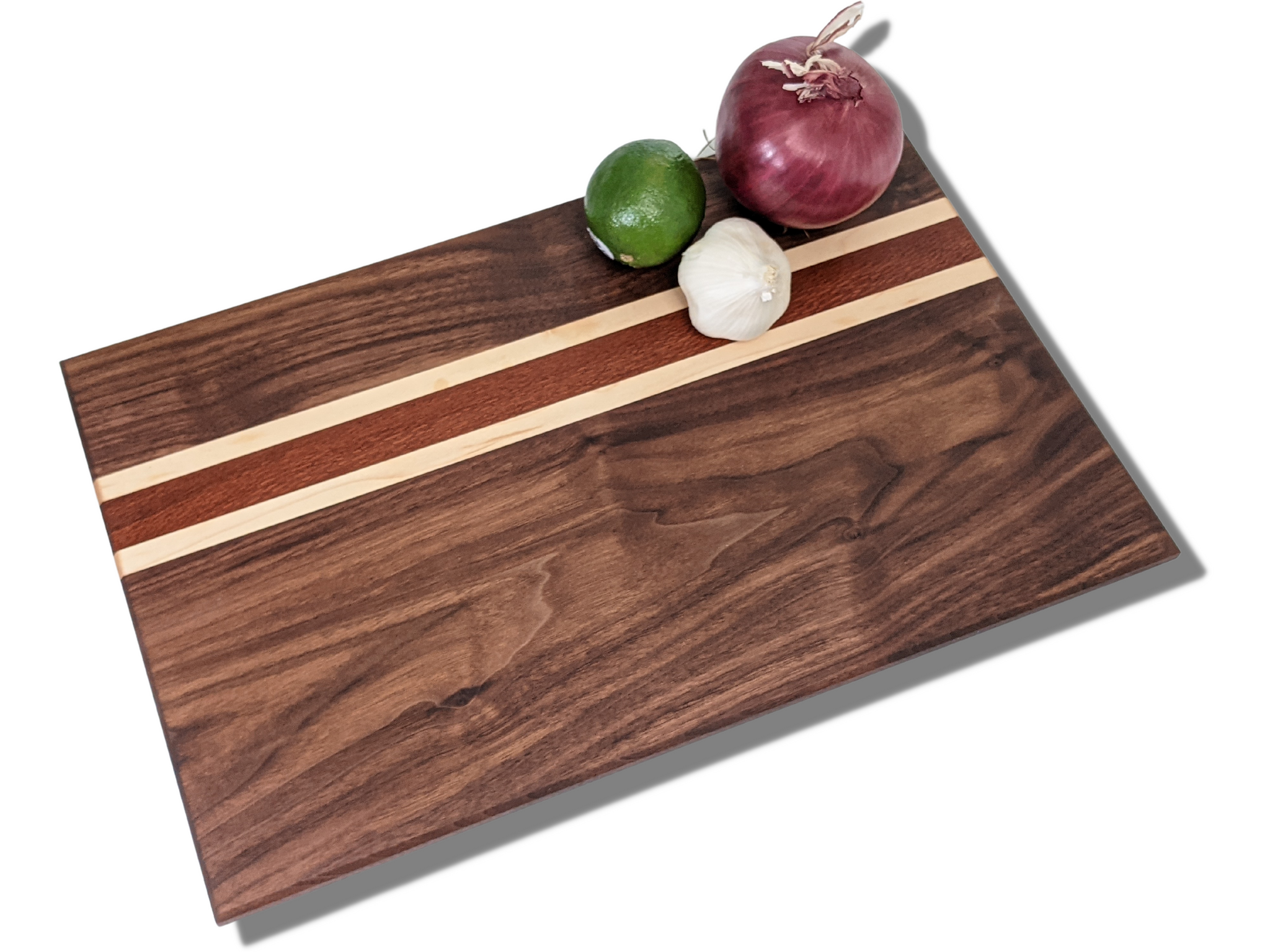 Walnut, Maple and Leopard Wood 17x12 (Single Stripe) – Not Just Boards